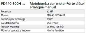 MOTOBOMBA MOTOR DIESEL 12HP ARRANAQUE MANUAL BOMBA 3" X 3" -  Motobombas