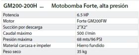 MOTOBOMBA 2" * 2" ALTA PRESION MOTOR A GASOLINA 6.5HP -  Motobombas