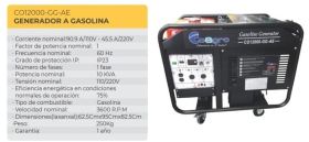 PLANTA ELÉCTRICA A GASOLINA CO12000 12KVA MONOFASICA / AVR / ARRANQUE ELÉCTRICO. -  Plantas eléctricas