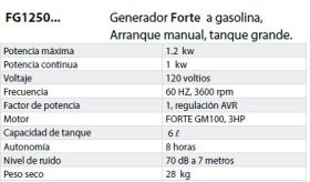 Generador Forte a Gasolina 1.2 KW -  Plantas eléctricas
